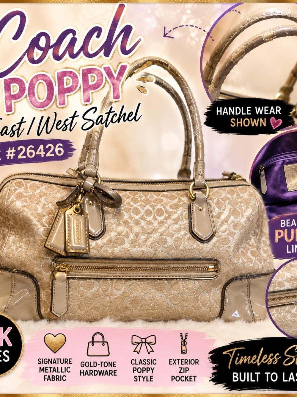 Coach Poppy Satchel in Metallic Champagne